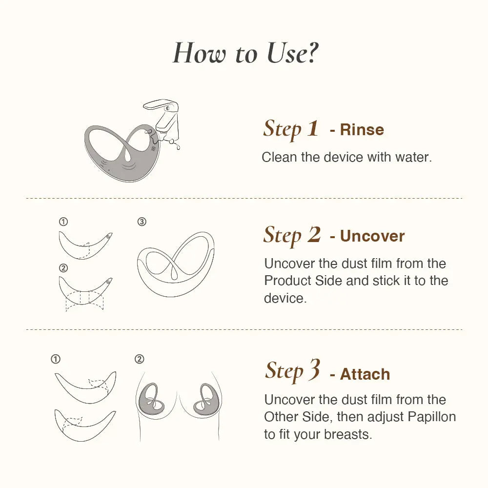 Instructions on how to use a osuga papillon nipple stimulator device with illustrations